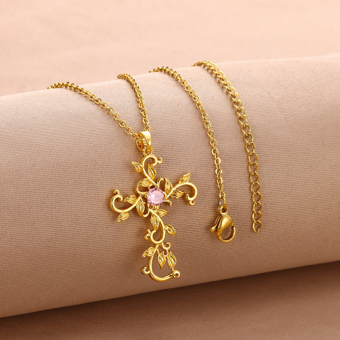 Wholesale Electroplated Original Design Elegant Diamond Cross Necklace