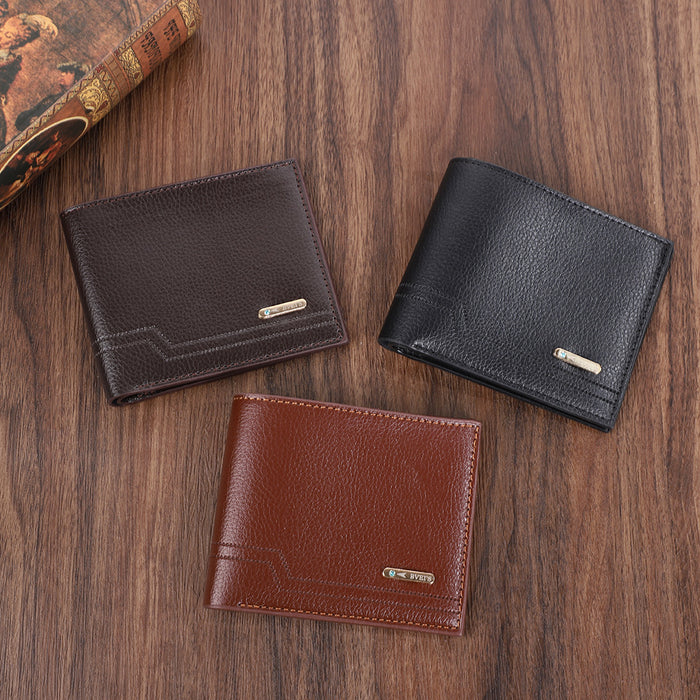 Wholesale Retro Caring Men' s Short Wallet  Multi-Card Oil Wax PU Leather Black Boutique Resale