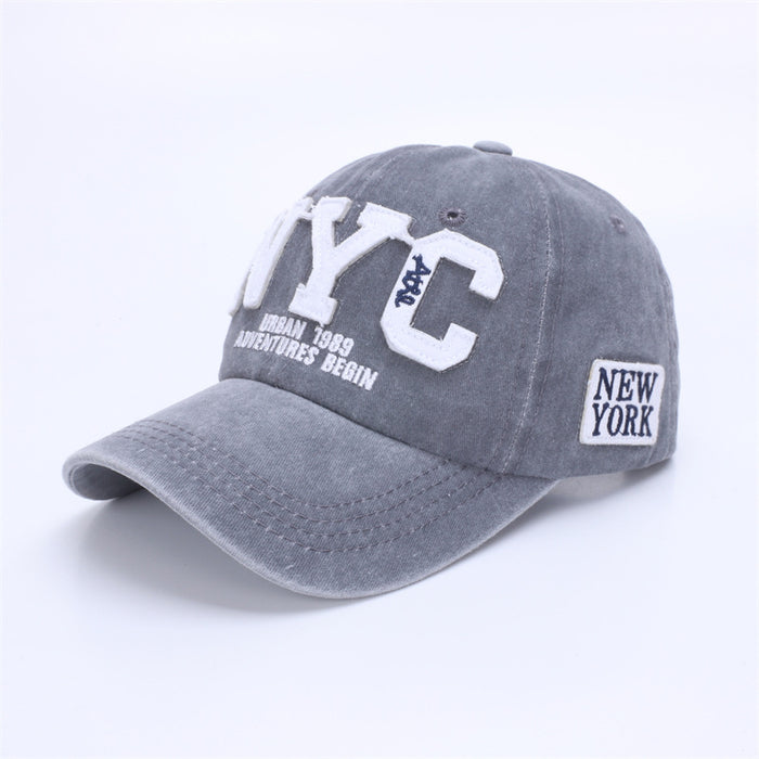 Wholesale Washed embroidered duckbill cap, baseball cap, adhesive fabric, three-dimensional embroidered duckbill cap, curved brim, versatile shade design