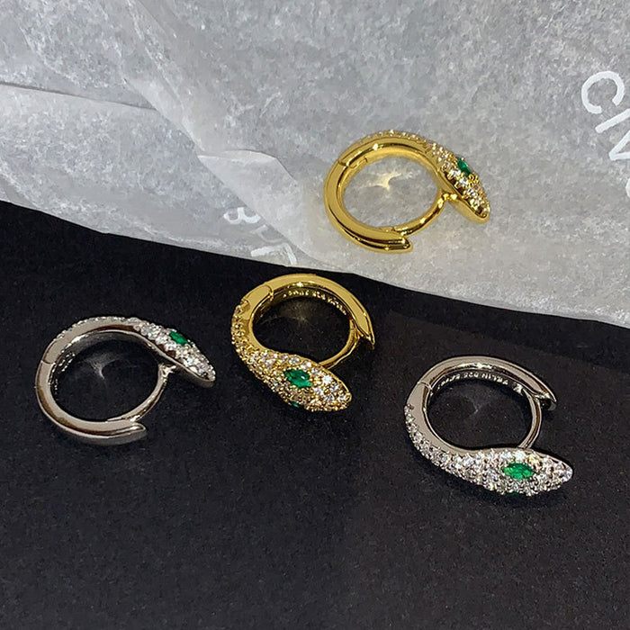 Wholesale Vintage ear buckle design, compact and mini silver needle zircon snake earrings