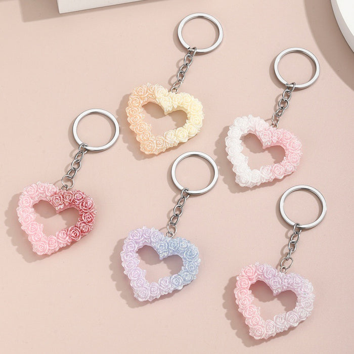 Wholesale Resin glitter rose heart keychain