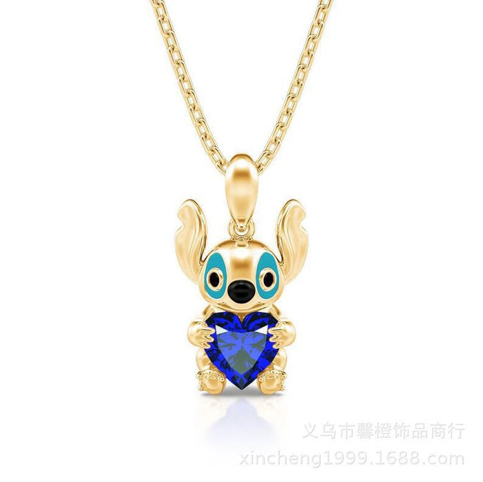 Wholesale Cartoon Cute Love Heart White Stone Necklace JDC-NE-jinmiao003