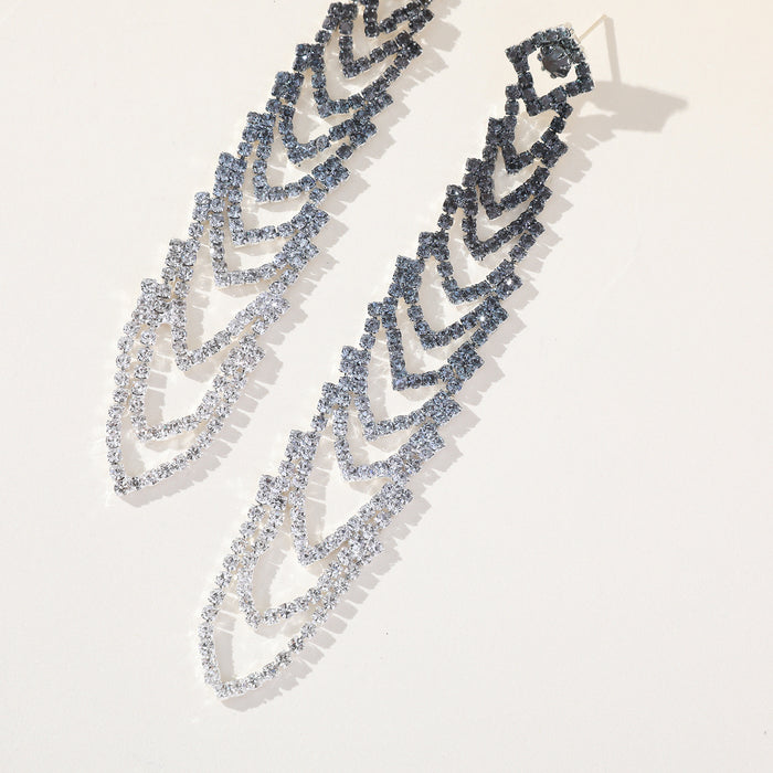 Wholesale Long Gradient Color Rhinestone Tassel Earrings JDC-ES-ShiYi005
