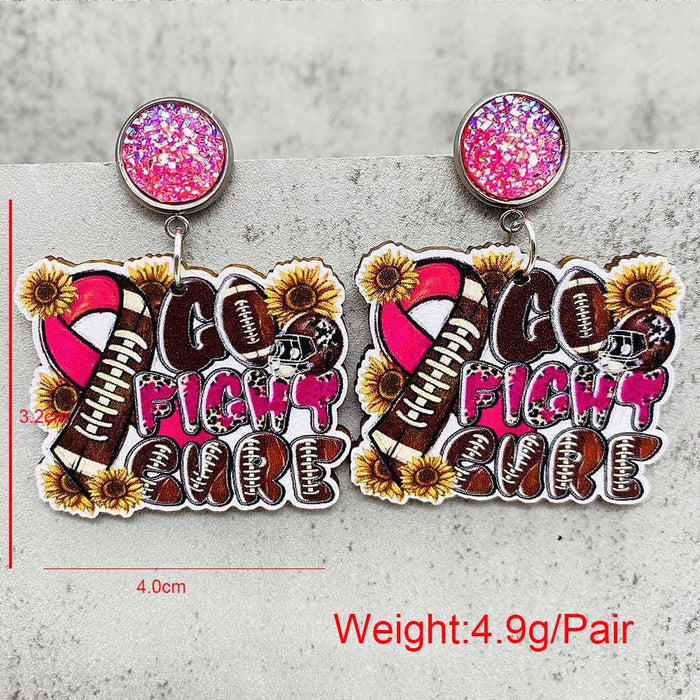 Wholesale Sports Theme Wooden Earrings Pink Wrist Rugby Game Day Earrings Valentine' s Day Gift