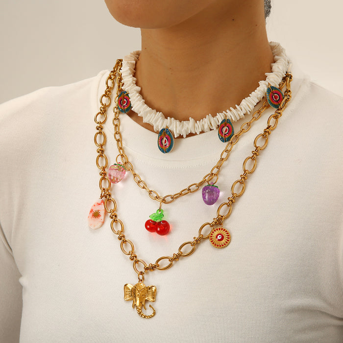 Wholesale Fashionable original scallop necklace with oil dripping eyes, sea scallop stainless steel chain hanging pendant necklace