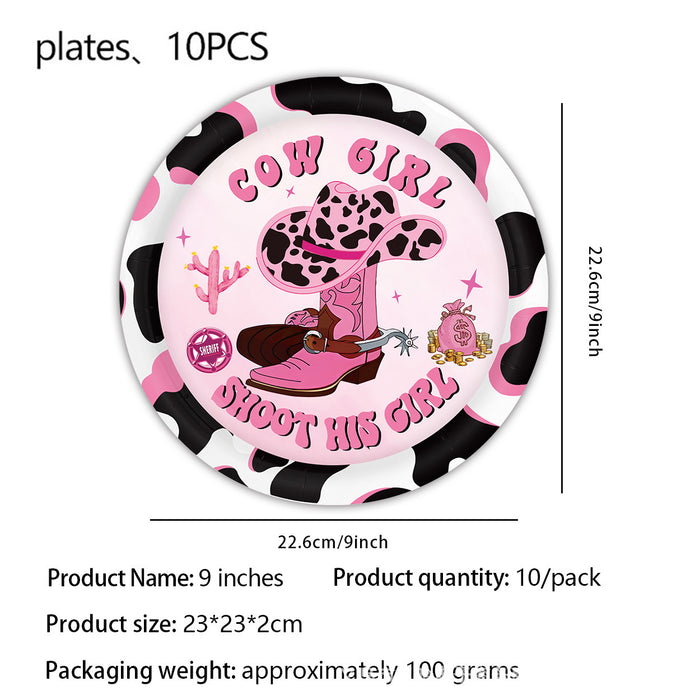 Wholesale Western Cowgirl Theme Birthday Party Decoration Paper Tray Paper Cup Tablecloth Disposable Tableware suit