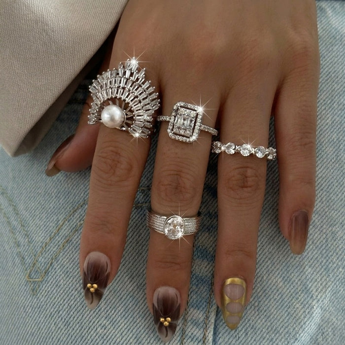 Wholesale Geometric Stackable Ring with Zircon Copper Plated Fashion Jewelry Accessory
