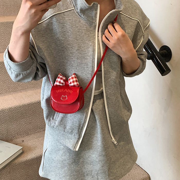 Wholesale Children's bag new cartoon cute coin purse plaid bow earphone crossbody bag