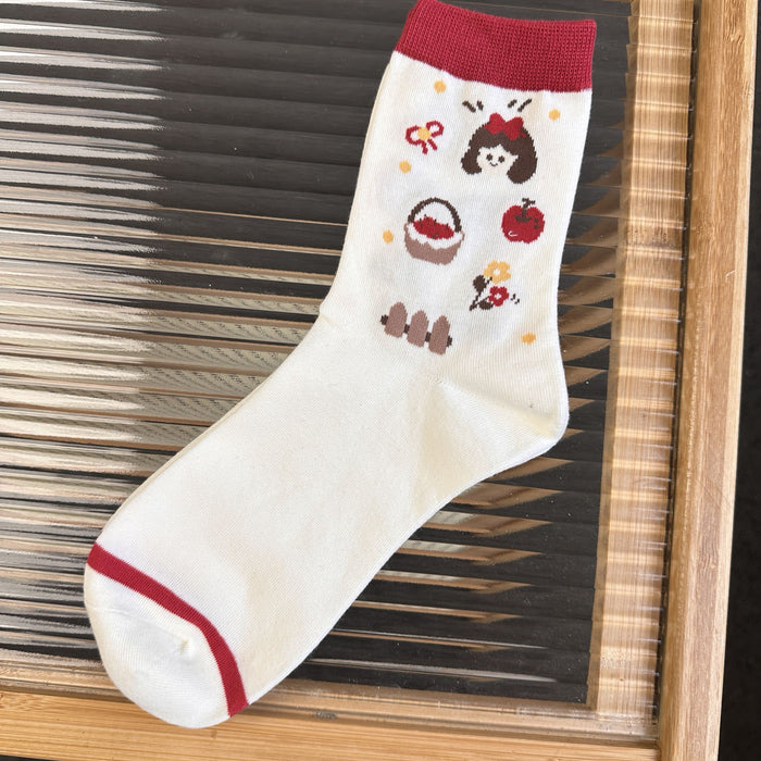 Wholesale Snow White Cute All-match Saving Cotton Socks Spring and Summer Cartoon Pile Socks Design Mid-tube Socks