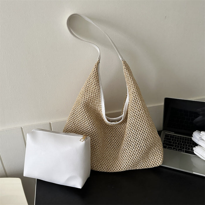 Wholesale Leisure beach popular woven mother and child bag, fashionable and stylish one shoulder beach travel grass woven bag