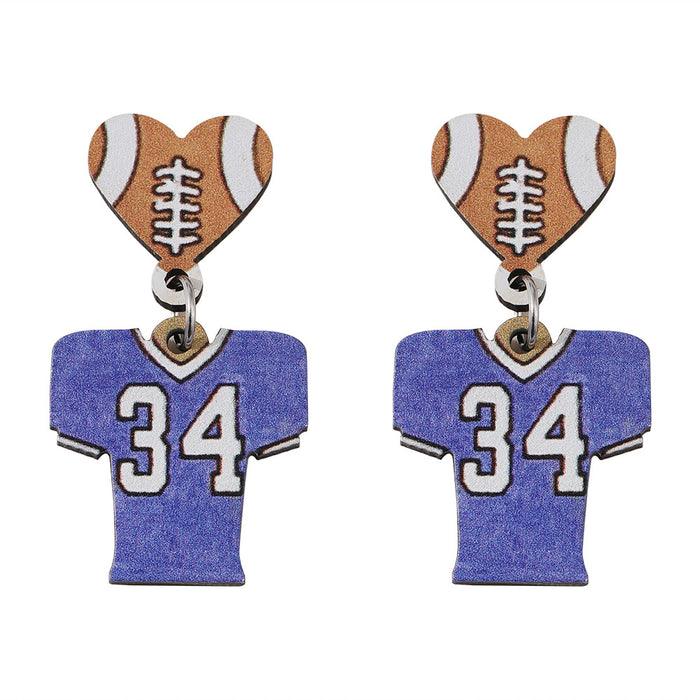 Wholesale Love Football Dress Pendant Earrings Wooden Double-sided Sports Earrings