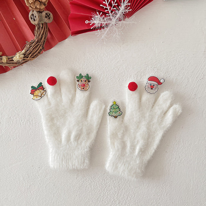 Wholesale Christmas Gloves Men' s and Women' s Winter Cross-border Doll Plush Warm Outdoor Riding Student Five-finger Gloves