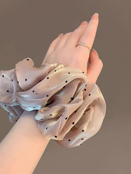 Wholesale Gentle polka dot shimmering tulle hair scrunchies