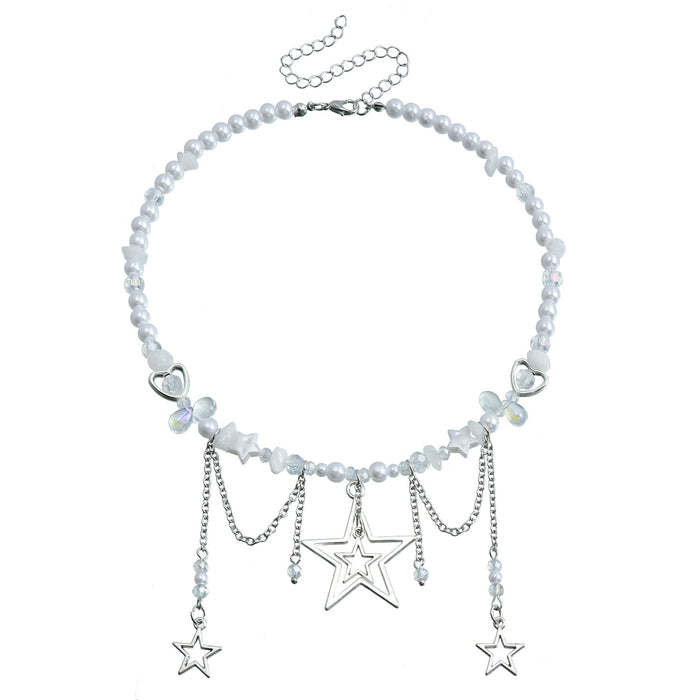 Wholesale Cross star diamond imitation pearl necklace fashionable personality stacking temperament high-end clavicle chain necklace