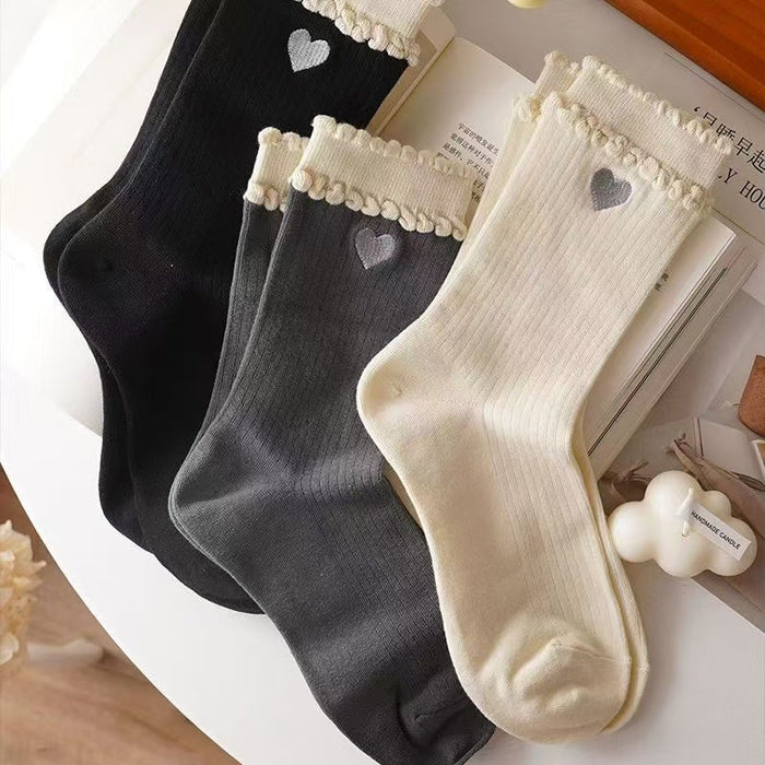 Wholesale Bubble mouth double-layer lace contrasting socks solid color stacking socks anti odor and sweat absorbing