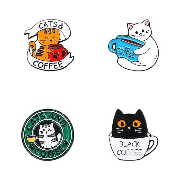 Wholesale Coffee Cat Brooch Backpack Badge Clothing Accessories