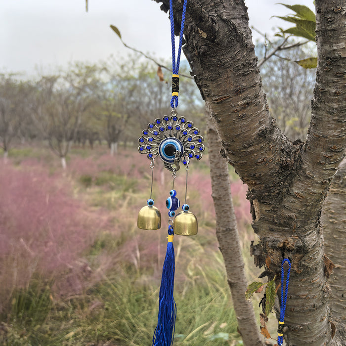Wholesale Metal copper wind chime pendant, door decoration, copper bell, wind chime, auspicious retro blue pendant