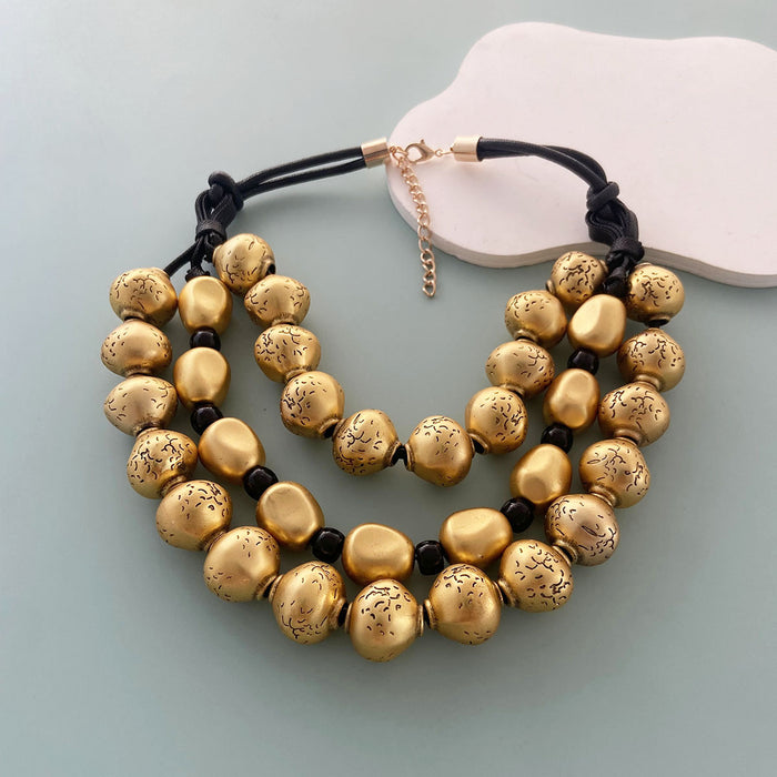 Wholesale three-layer golden beads handmade rope necklace style