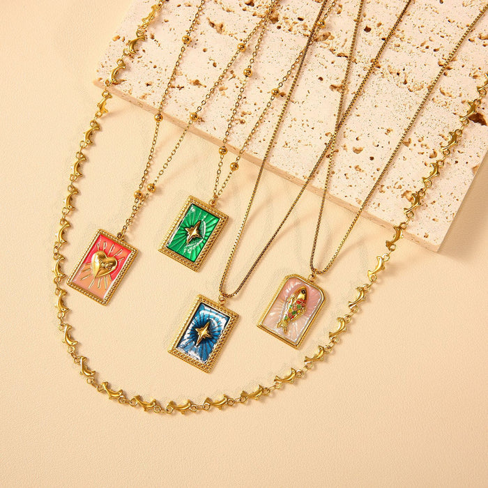 Wholesale Hot selling artistic retro style original design stainless steel drip oil necklace fashionable and versatile heart pendant accessory