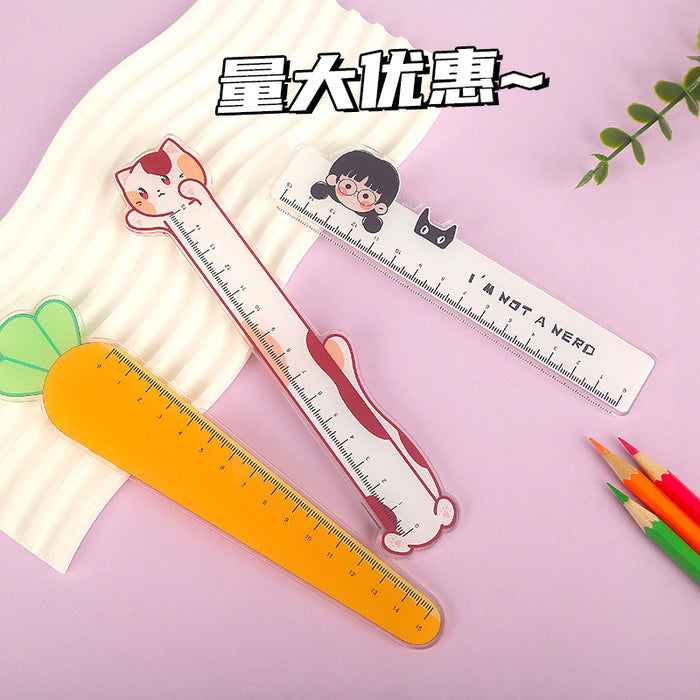 Wholesale  15cm Cute Carrot Ruler with Pictures, Multi-Functional Drawing Ruler