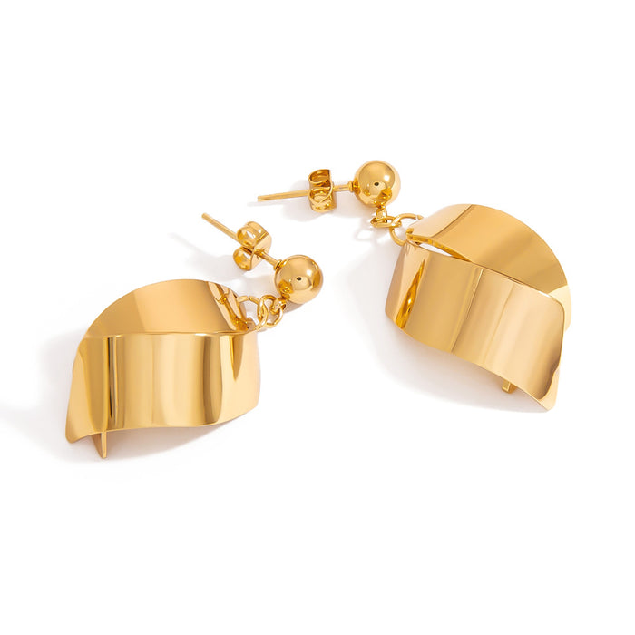 Wholesale Stainless Steel Earrings Asymmetrical Geometric Circle Earrings Workplace Accessible Luxury Pleated Semicircle Earrings with Diamonds