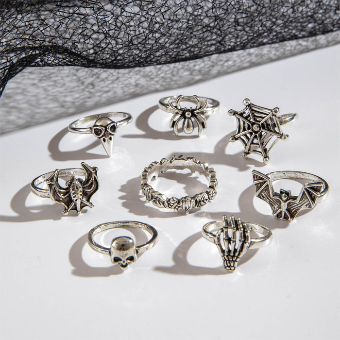 Wholesale Punk Skull Bat Ring Set 8 Pieces Alloy Fashion Accessory MOQ≥2