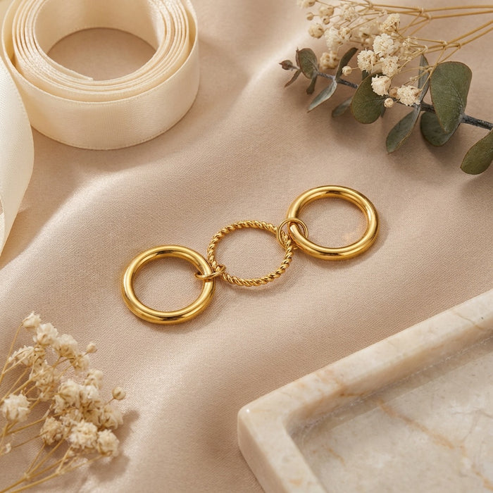 Wholesale Stackable Two-Tone Stainless Steel Ring Set ( 18K Gold Plated)