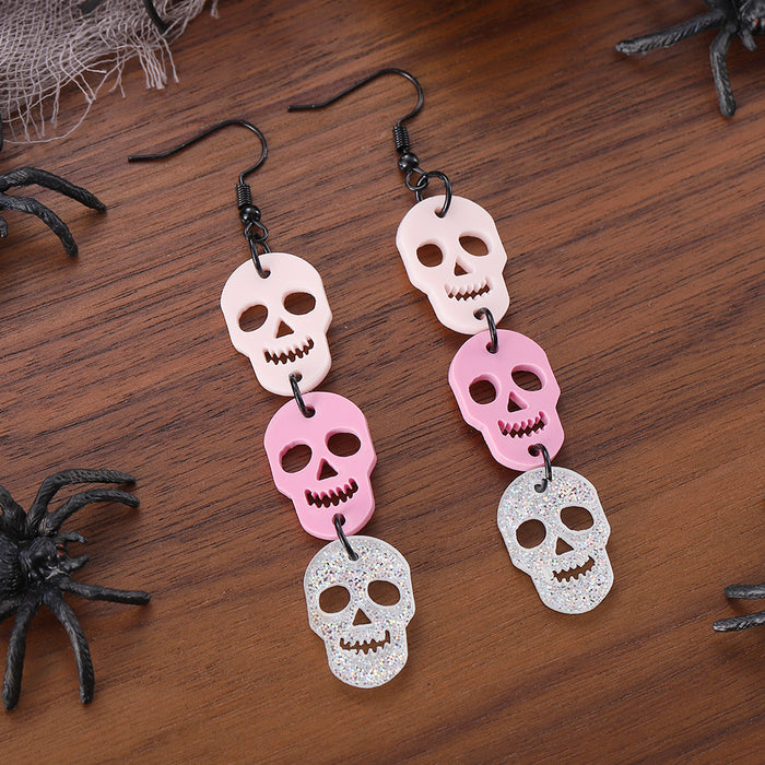 Wholesale  Skull Sequins Triple ing Pendant Earrings Hollow-out Acrylic Gothic Earrings