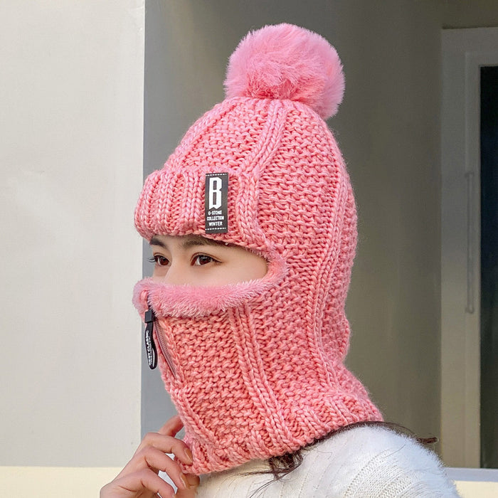 Wholesale Winter Women's Knitted Velvet Pullover Ear Protection Hat Zipper Scarf Fashionhat JDC-FH-JW001