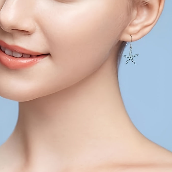 Wholesale Ocean Wind Alloy Dripping Oil Sea Star Series Earrings Simple and Versatile Blue Diamond Earhook