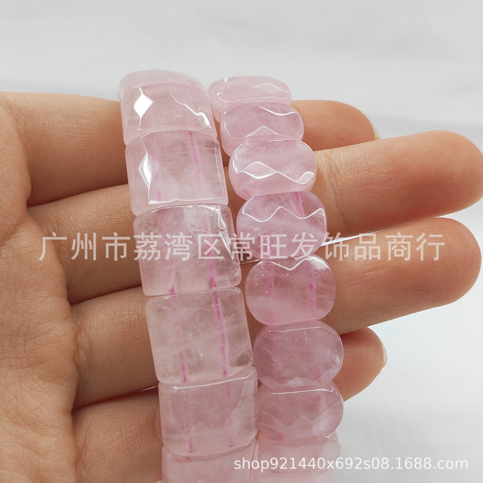 Wholesale Natural Pink Crystal Bracelet with Cut Cornered Crystal Blocks as a Bracelet
