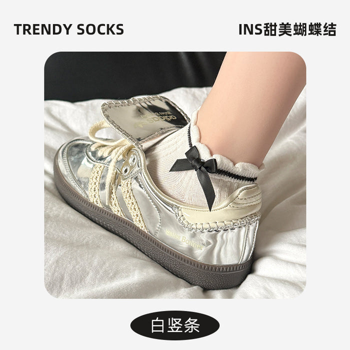 Wholesale Socks with lace bow, short tube socks, thin, breathable, sweat absorbing