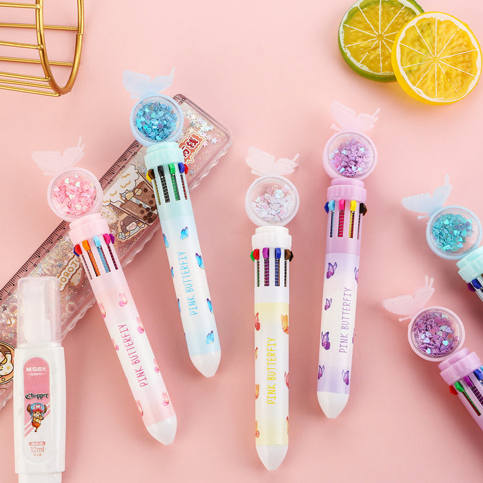 Wholesale Butterfly Sequin Ten-Color Ballpoint Pen