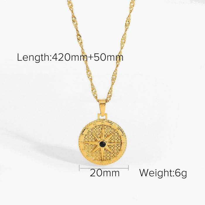 Wholesale Round Eight-pointed Star Black Diamond Stainless Steel Necklace JDC-NE-JD410