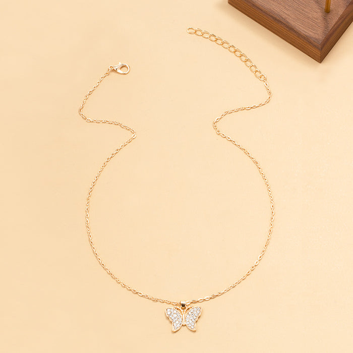 Wholesale Simple and fashionable versatile full diamond butterfly necklace collarbone chain
