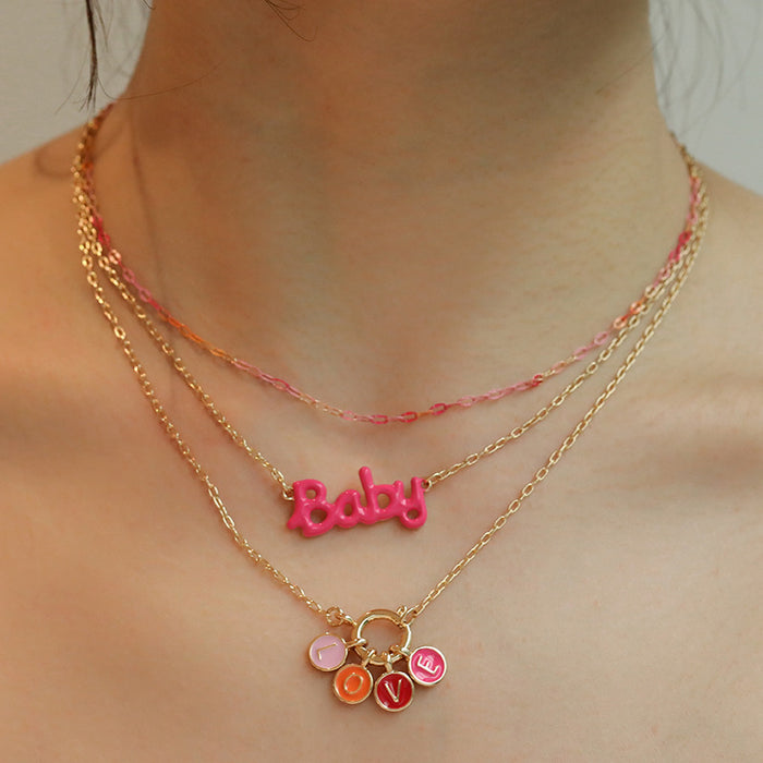 Wholesale Pink XOXO Flower Hearts Zinc Alloy Necklace JDC-NE-KenJie011