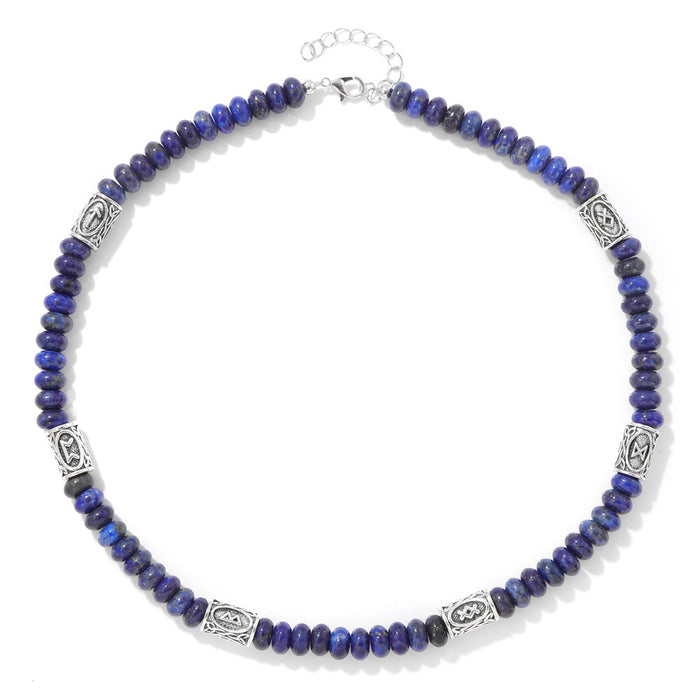 Wholesale 5* 8mm stone abacus bead necklace with Norwegian runes lapis lazuli and tiger' s eye a clavicle chain