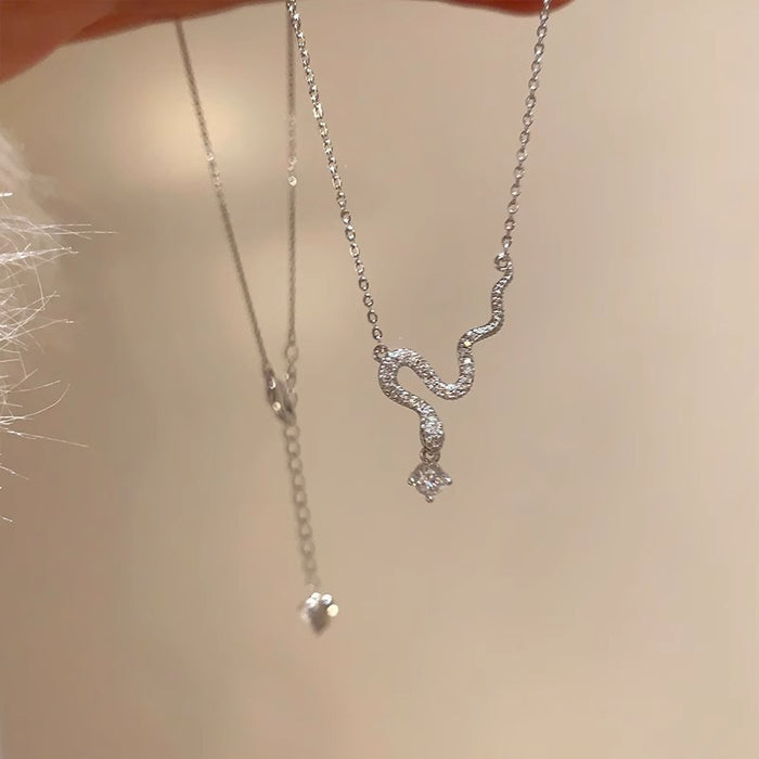 Wholesale Titanium steel non fading sparkling zirconium snake necklace, high-end, light luxury, niche collarbone chain accessories, necklaces