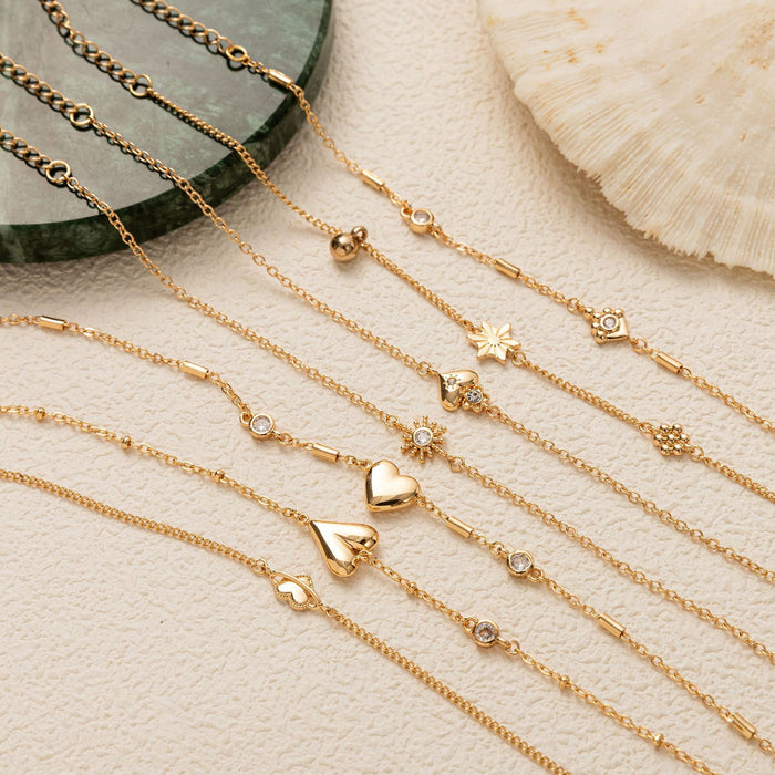 Wholesale Fashion accessories, light luxury style, heart-shaped electroplating, zircon gold-plated adjustable bracelet