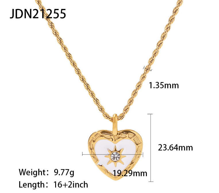 Wholesale Vintage Heart Mother-of-Pearl Stainless Steel Necklace