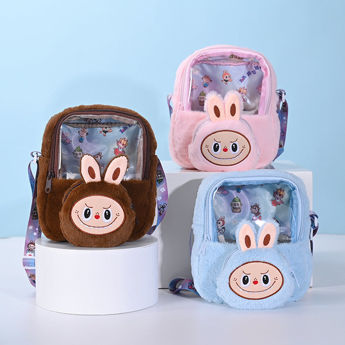 Wholesale Transparent Visible Plush Cartoon Doll Crossbody Bag and Backpack
