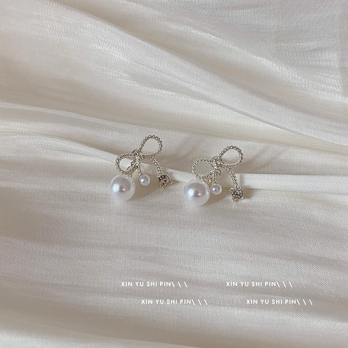 Wholesale Butterfly Knot Pearl Zircon Earrings, Light Luxury, High End, Small and Exquisite Earrings, New Two Wear Earrings