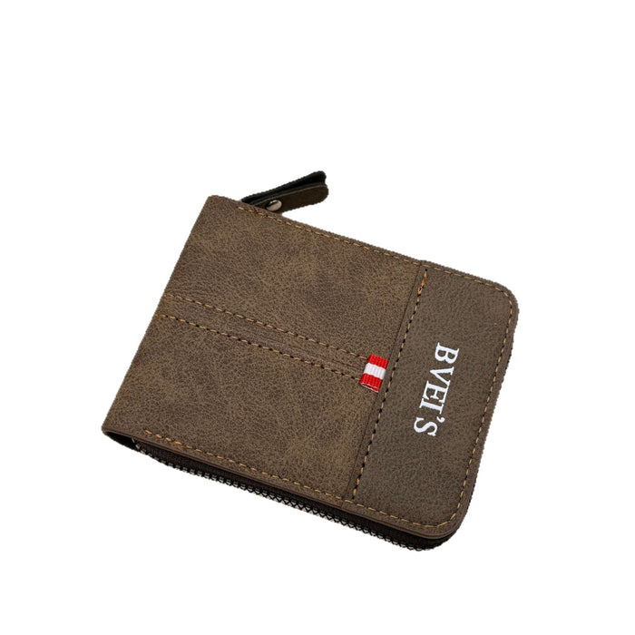 Wholesale Retro PU Leather Men' s Bifold Wallet with Zipper - Grey Fashion Accessory MOQ≥2