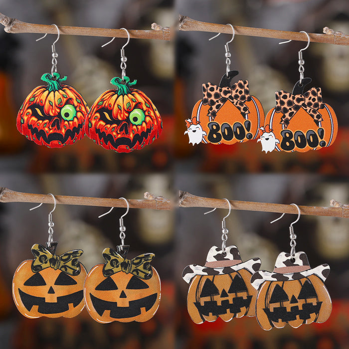 Wholesale  Western-style  Pumpkin Pendant Earrings Wooden Gothic-style Double-sided Earrings