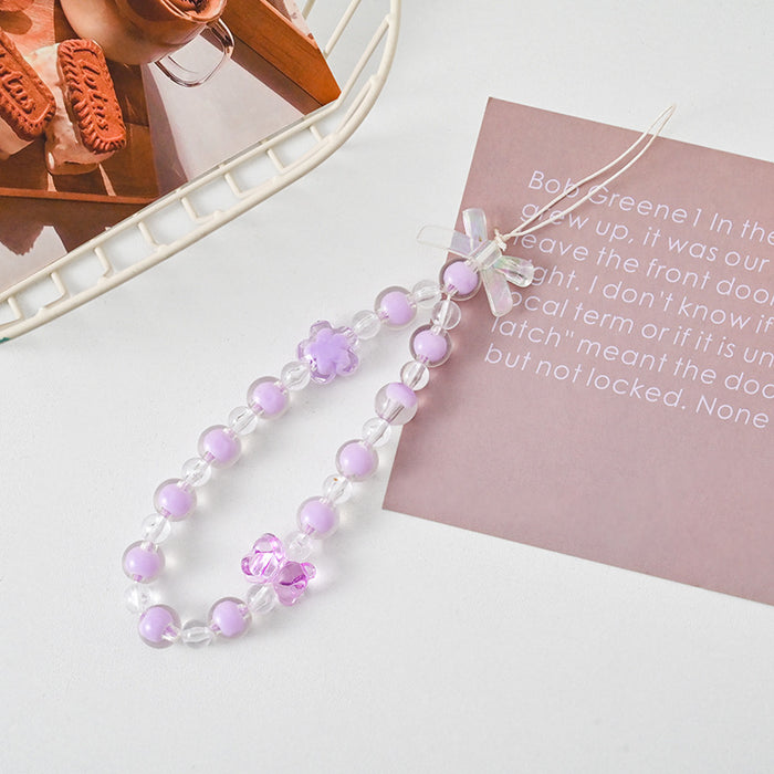 Wholesale Beaded Bear Flower Mobile Phone Chain short Phone Case Hanging Chain Acrylic