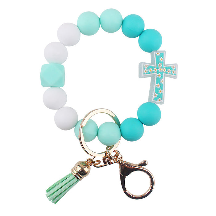 Wholesale Cartoon Cross Silicone Bracelet Keychain Creative Handmade Beaded Bracelet Jewelry