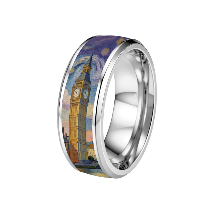 Wholesale Vintage Starry Sky Big Ben Stainless Steel Ring Jewelry Accessory