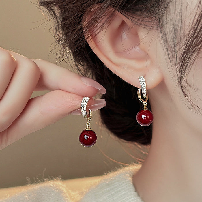 Wholesale   Gold Electroplated Red Micro-inlaid Pearl Earrings Ladies Elegant  Earrings Earrings for Women