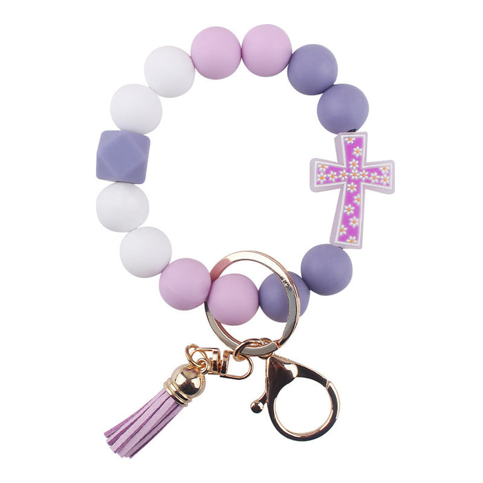 Wholesale Cartoon Cross Silicone Bracelet Keychain Creative Handmade Beaded Bracelet Jewelry