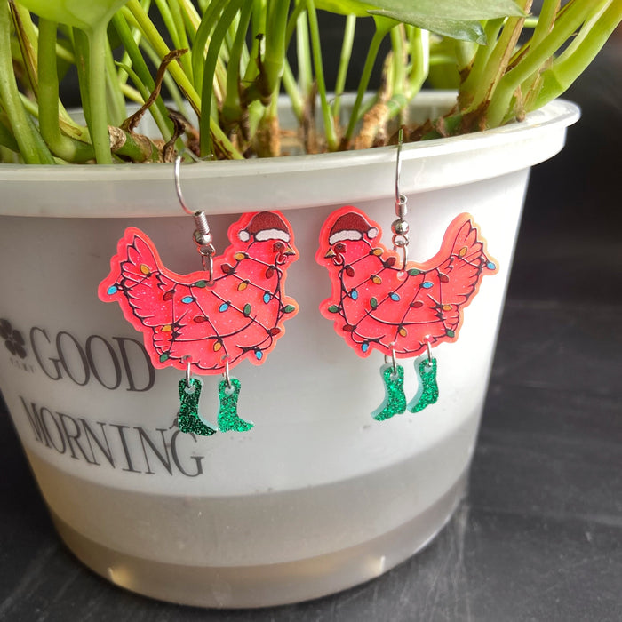 Wholesale Christmas colorful rooster earrings funny animal earrings